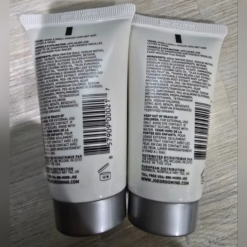 JOE Grooming Sensitive Shampoo 1.7 FL OZ Travel Size X2 New